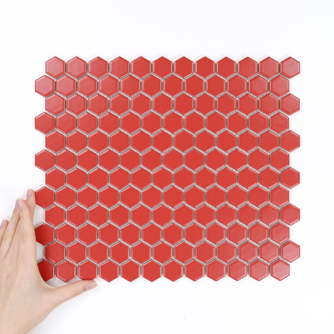 Fliese Hexagon Klein Rot Matt