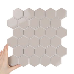 Fliese Hexagon Groß Cafe Latte Glänzend