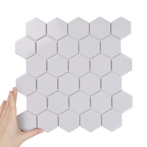 Fliese Hexagon Groß Hellgrau Glänzend
