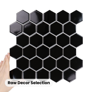 Fliese Hexagon Groß Schwarz Glänzend
