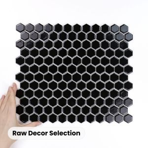 Fliese Hexagon Klein Schwarz Glänzend