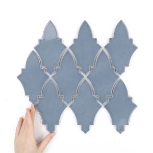 Fliese Arabesque Shield Teal Blue glänzend