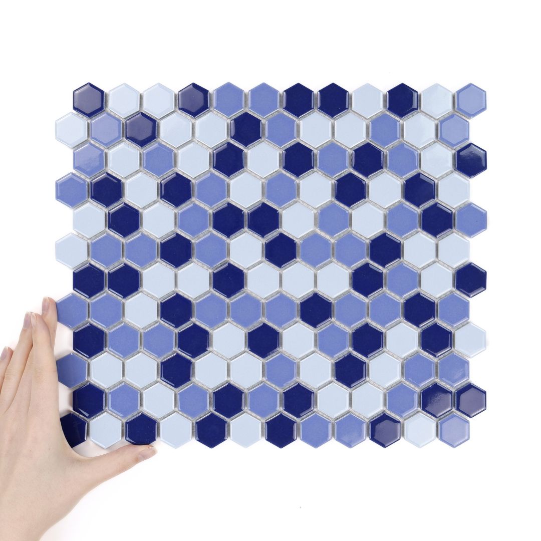 Fliese Hexagon Klein Sea Mix Glänzend