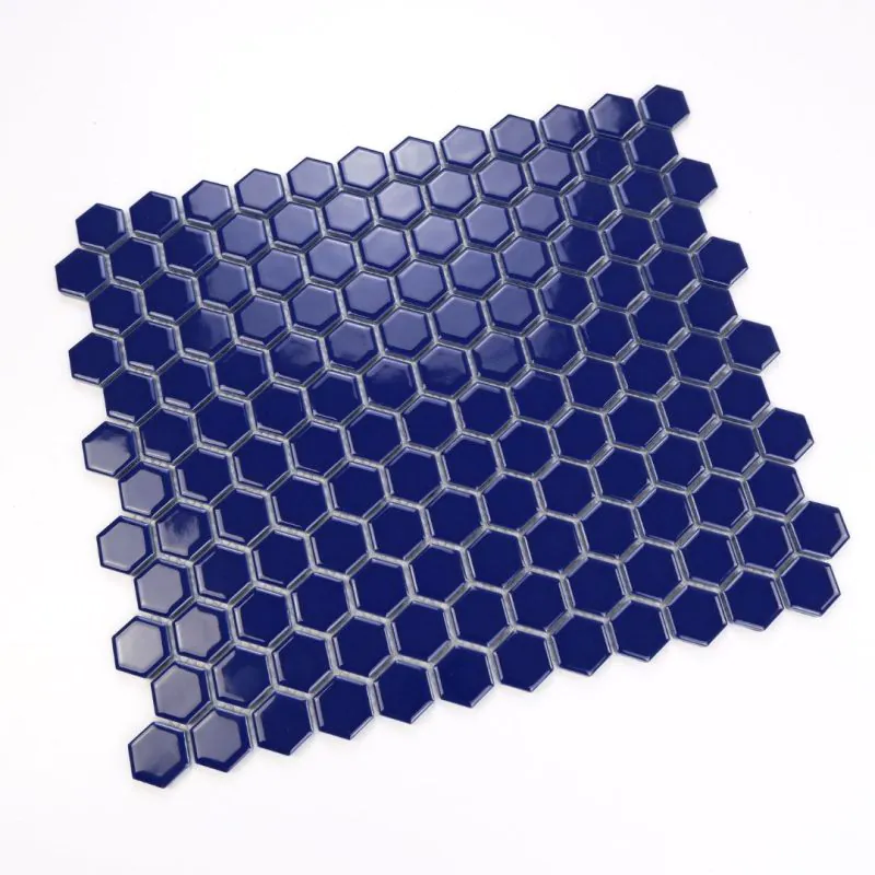 Fliese Hexagon Klein Navy Blue Glänzend