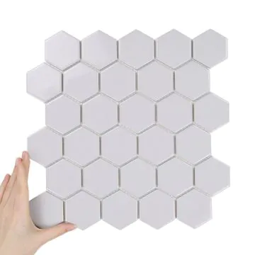 Fliese Hexagon Groß Hellgrau Glänzend