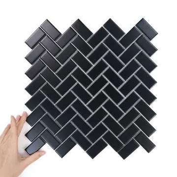 Fliese Fischgräten Schwarz Matt