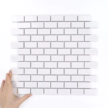 Fliese Mini Ziegel Weiß Glänzend