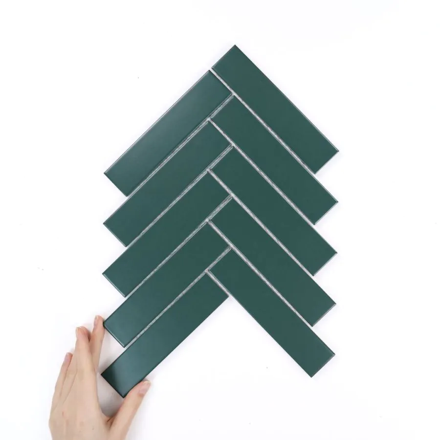 Fliese Fischgräten XL Grün Matt