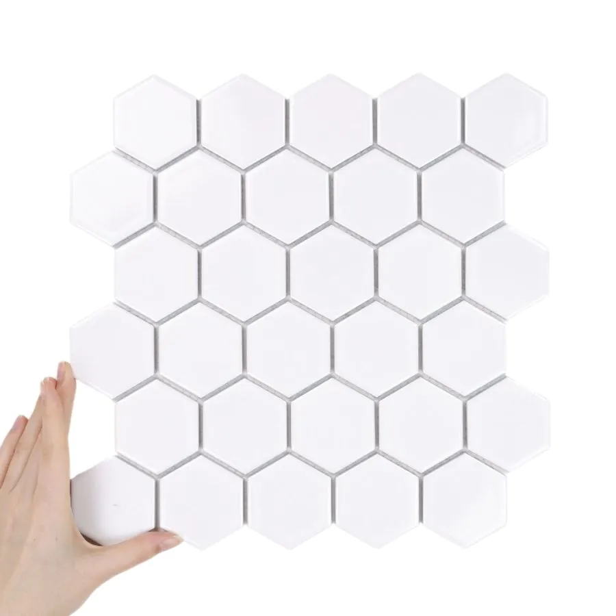 Fliese Hexagon Groß Weiß Glänzend