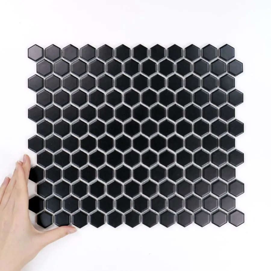 Fliese Hexagon Klein Schwarz Matt
