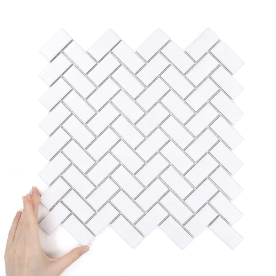 Fliese Fischgräten Weiß Matt