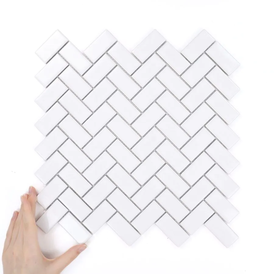 Fliese Fischgräten Weiß Glänzend