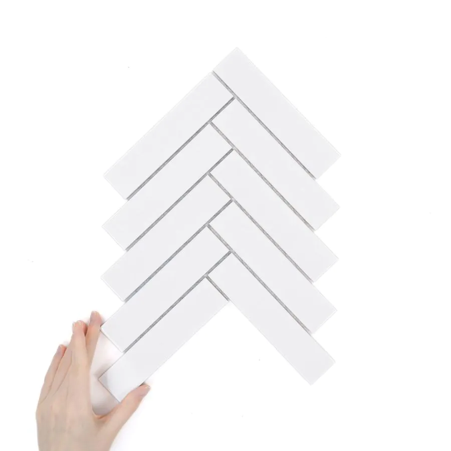 Flise Fischgräten XL Weiß Glänzend