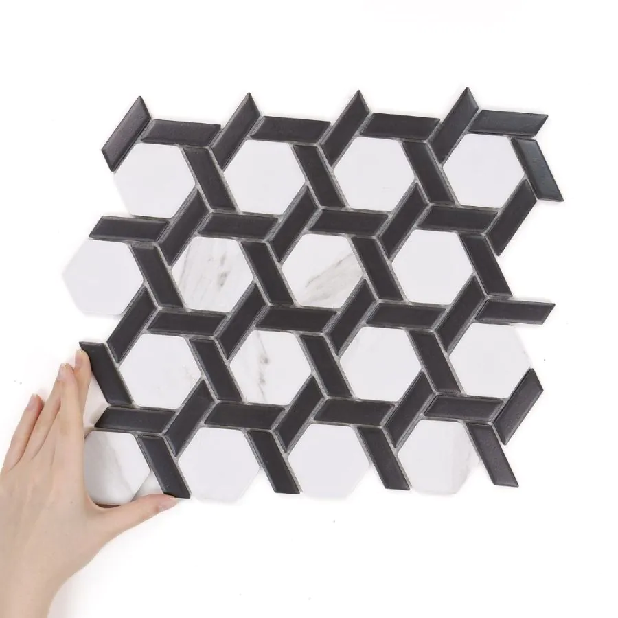 Fliese Heksagon Stella Schwarze & Marmor Matte