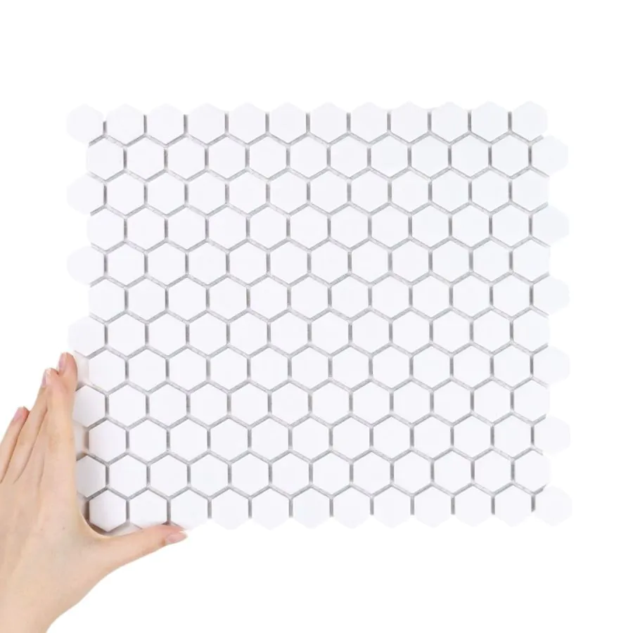 Fliese Hexagon Klein Weiß Glänzend