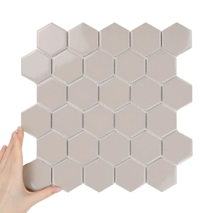 Fliese Hexagon Groß Cafe Latte Glänzend