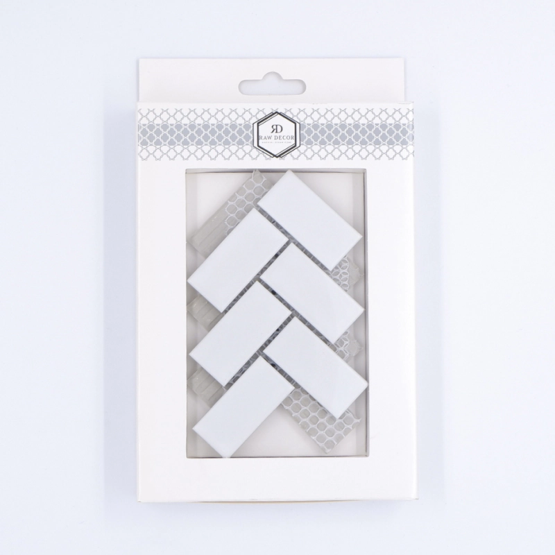 Musterfliese: Fischgräten Weiß Glänzend